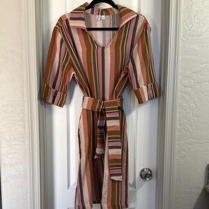 Nordstrom Brown Tan Mini Dress with Sailor Collar and Cuffed Sleeves
